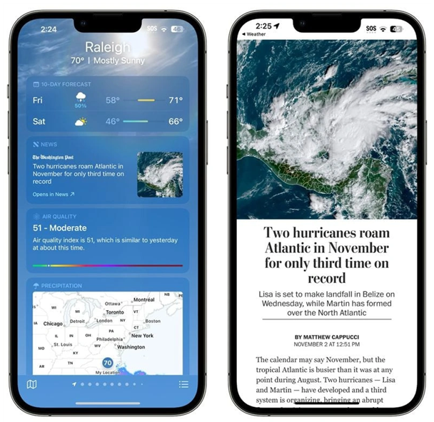 平山苹果14维修分享iPhone 14手机如何看天气时顺带看新闻 