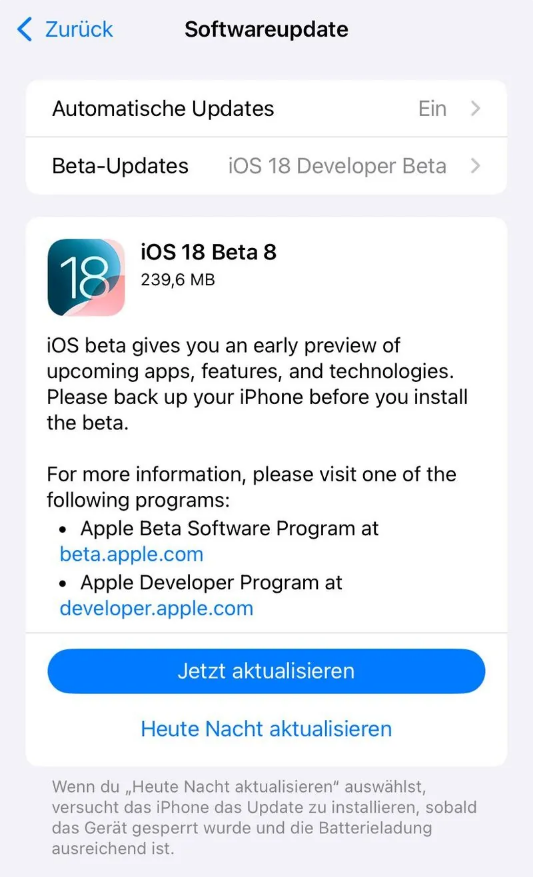 平山苹果手机维修分享苹果 iOS / iPadOS 18 开发者预览版 Beta 8 发布 